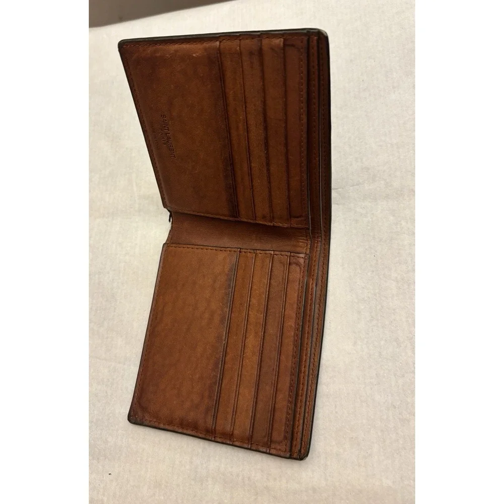 Auth YSL Paris Toasted  Brown Monogram Leather bifold wallet (No Clip)
